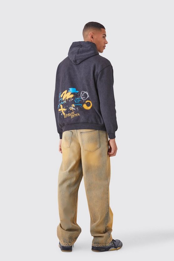Oversize Hoodie mit Acid-Waschung und Graffiti-Print