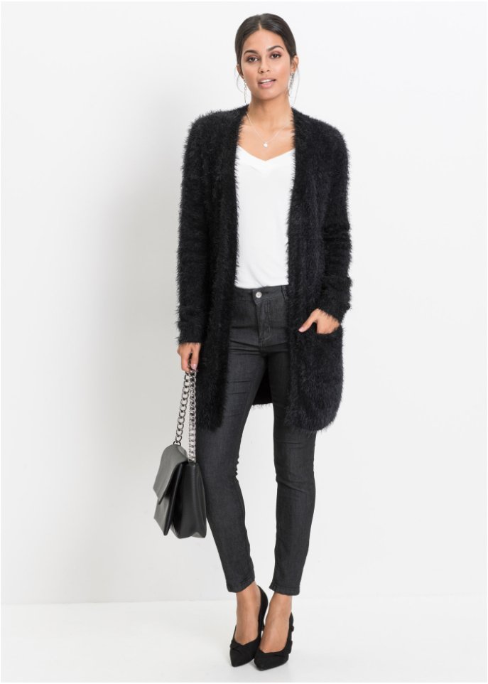 Longstrickjacke in Flauschoptik