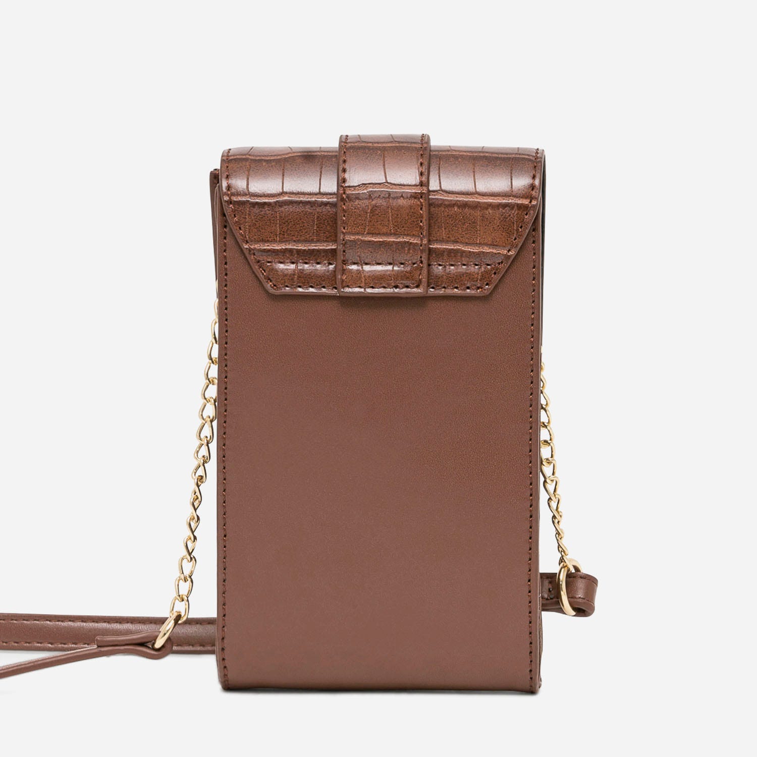 Pochette à téléphone cognac avec embossage