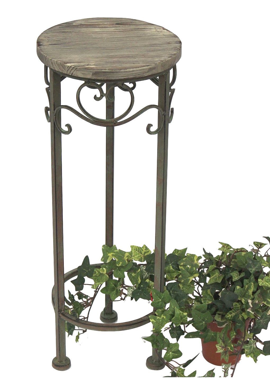 DanDiBo Blumenhocker Blumenhocker Metall Rund Blumenständer 11135 Beistelltisch Pflanzenständer Holzablage Blumensäule