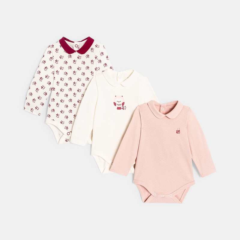 Body imprimé à petit col (lot de 3) rose naissance