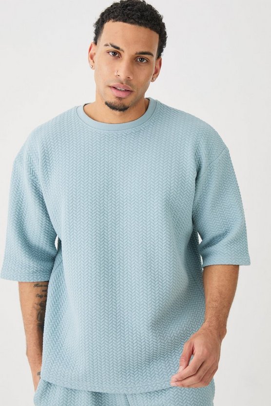 Oversize gestepptes T-Shirt mit Fischgräten-Print