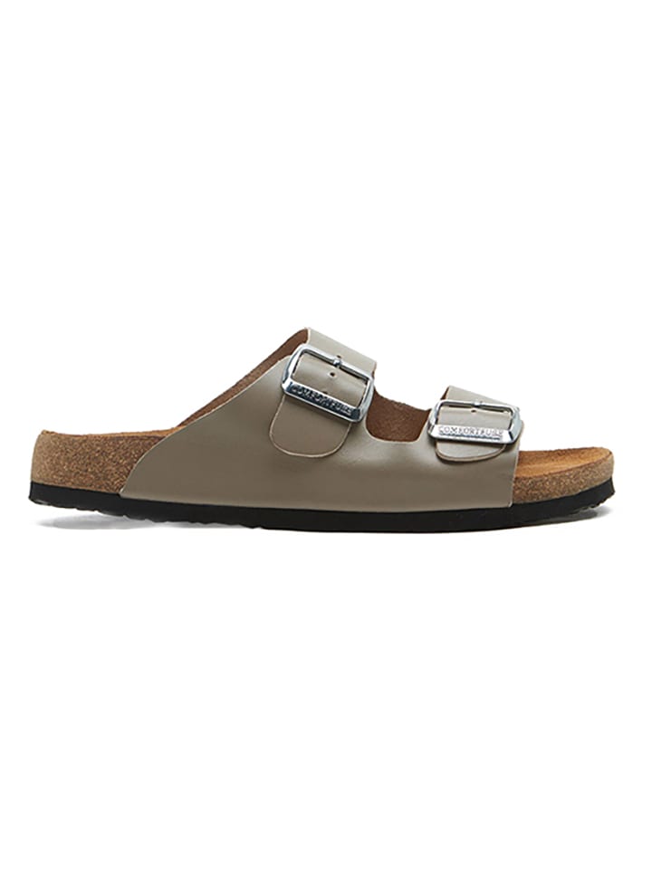 Comfortfusse Leder-Pantoletten in Grau günstig kaufen
