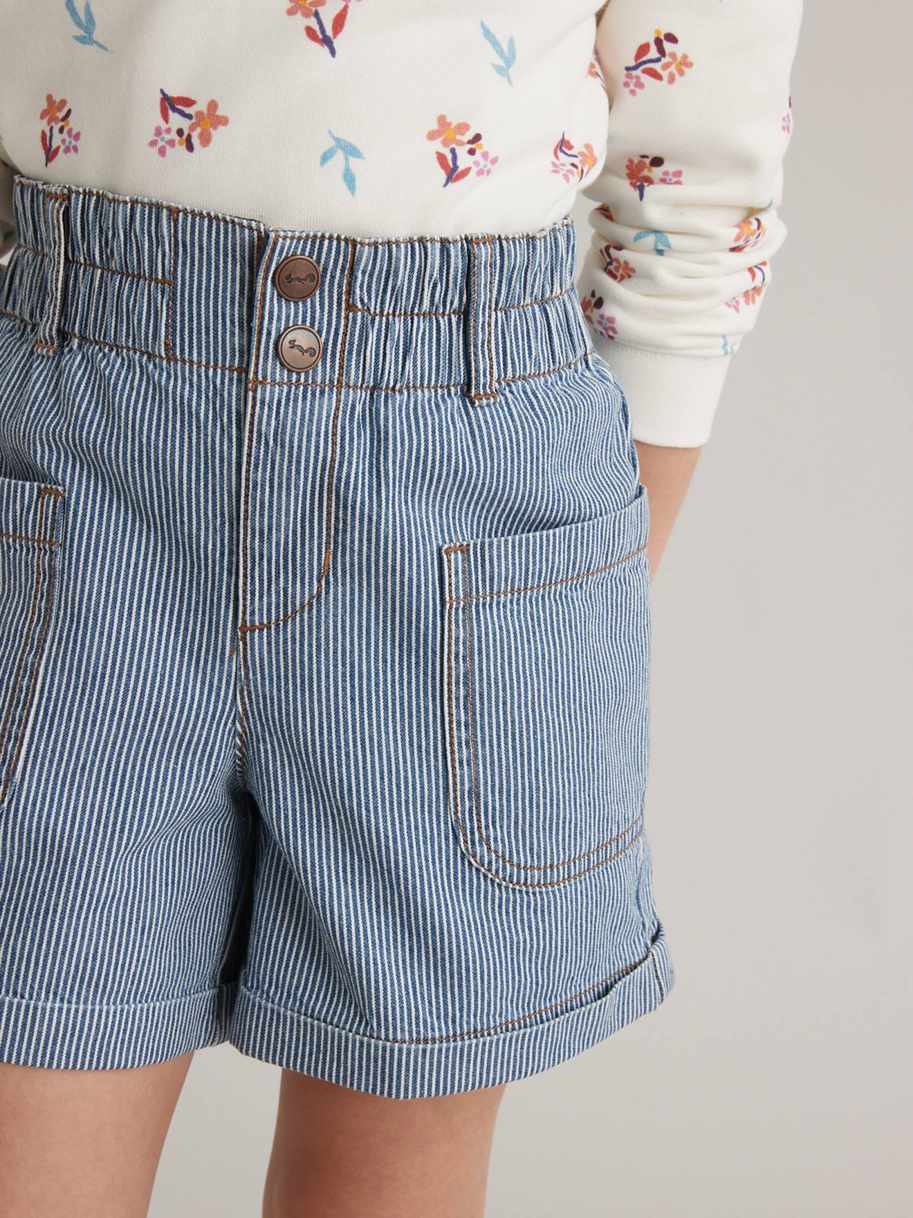 Short Fille en jean CYRILLUS rayé bleu