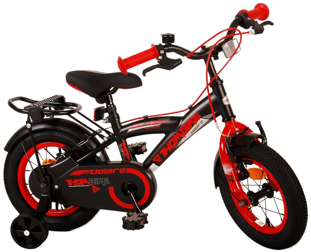 Volare Thombike Kinderfahrrad - Jungen - 12 Zoll - Schwarz Rot - Zweihandbremsen