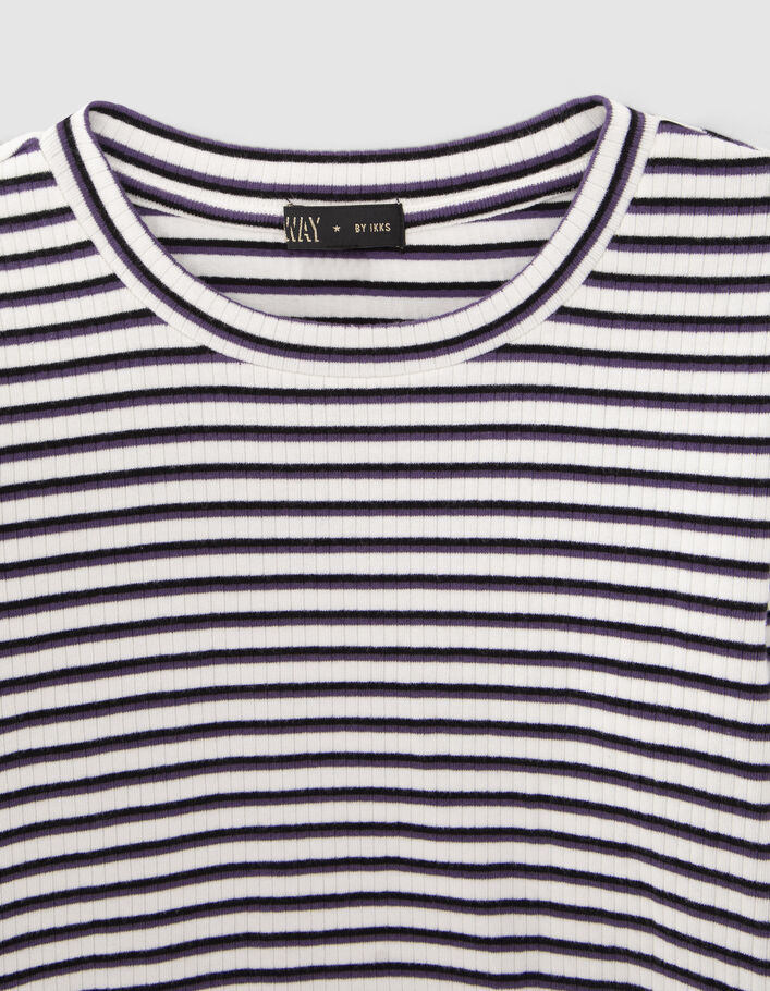 T-shirt blanc côtelé à rayures fille
