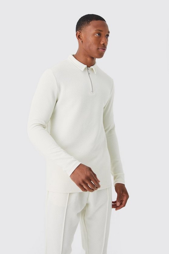 Langärmliges Muscle-Fit Jacquard-Poloshirt & Jogginghose