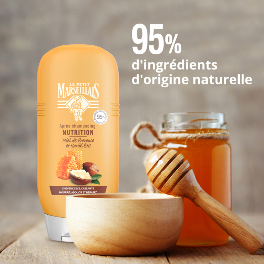 le petit marseillais Après-Shampooing Nutrition, Cheveux Secs, Miel de Provence BIO & Karité BIO Après-Shampooing