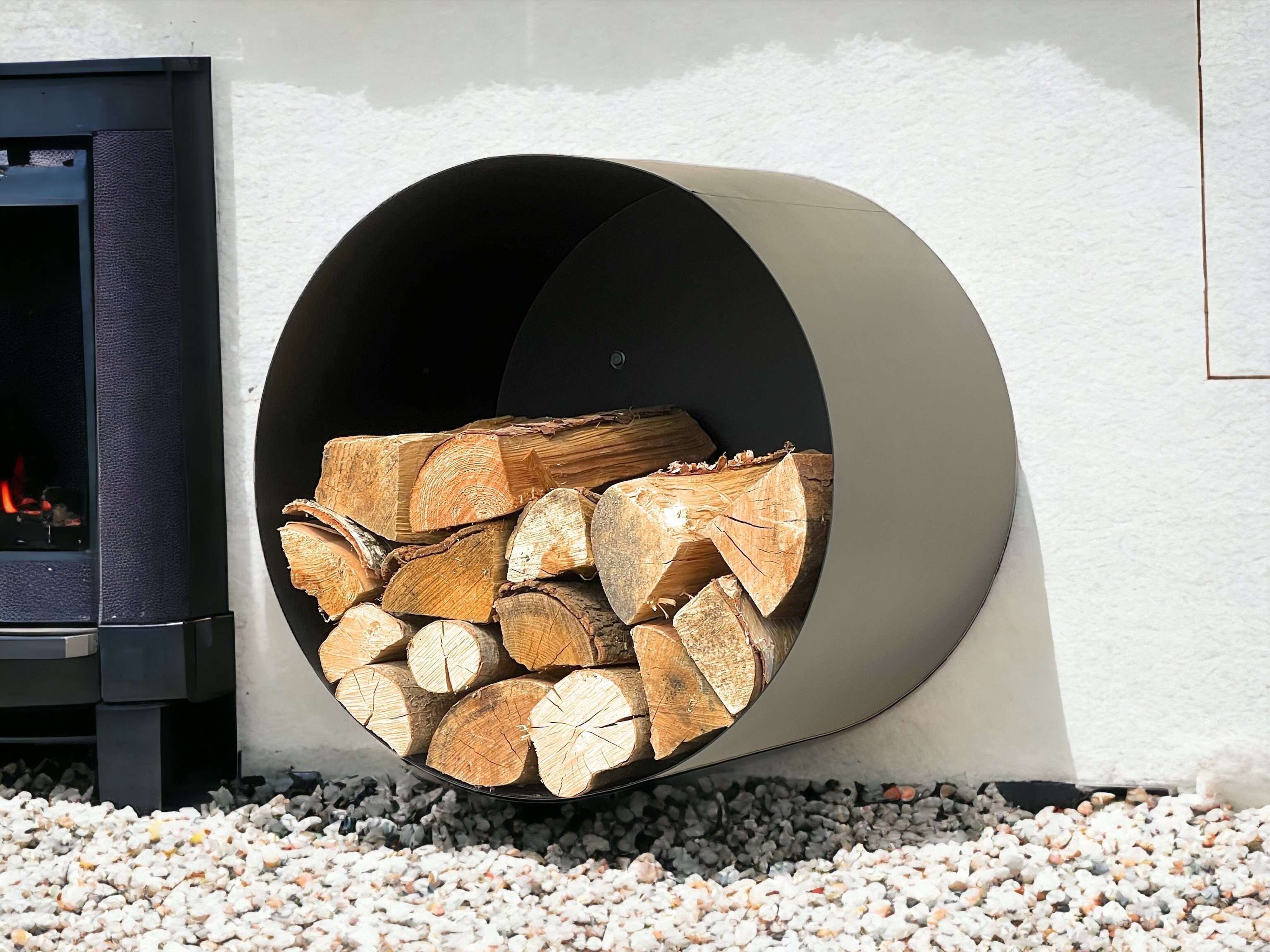 DanDiBo Kaminholzregal Kaminholzregal Innen Metall Schwarz Rund Wand 50 cm