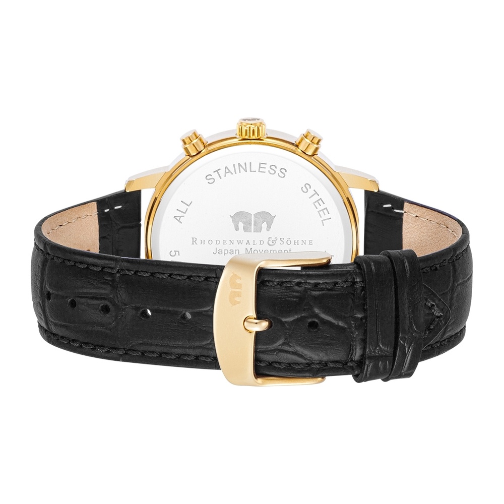 Rhodenwald & Söhne Chronographe Moonlight en Or jaune Cuir véritable en Noir Montre