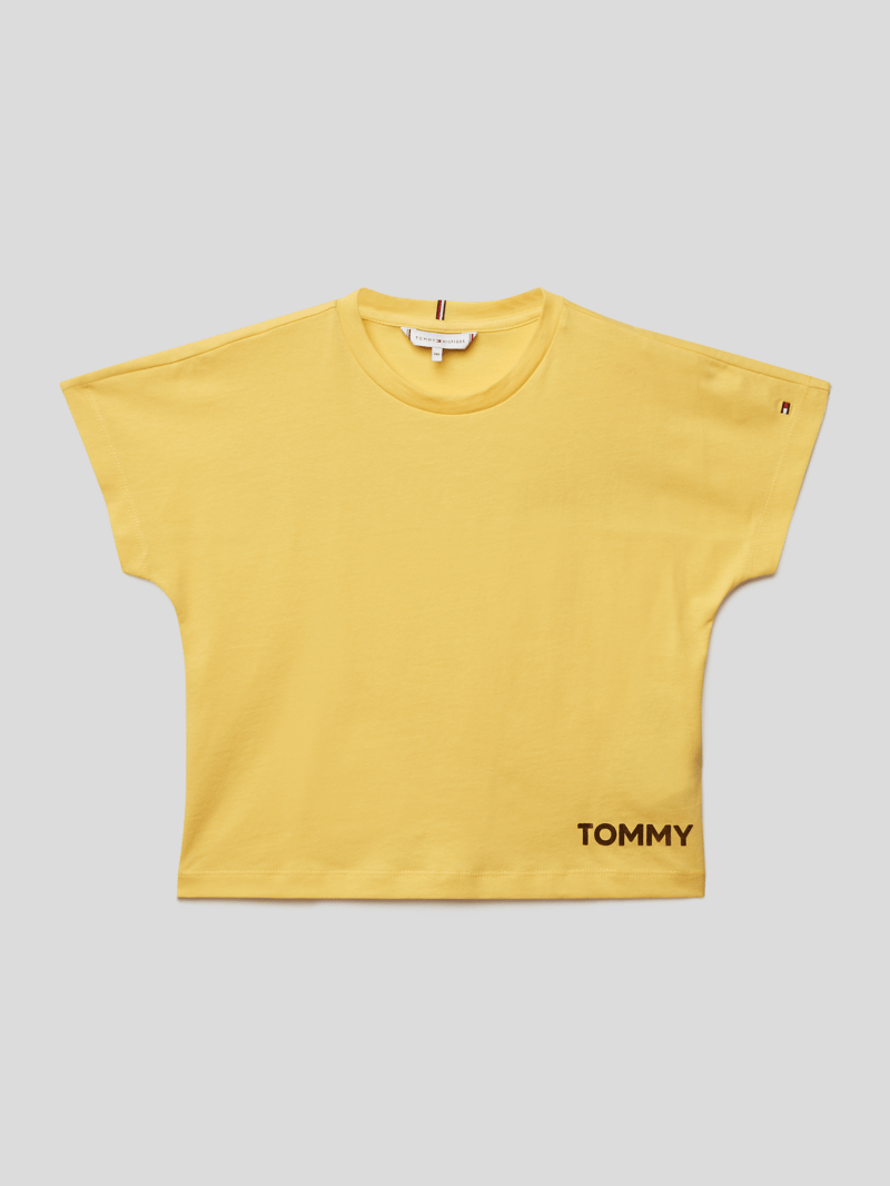 T-Shirt mit Brand-Schriftzügen in gelb