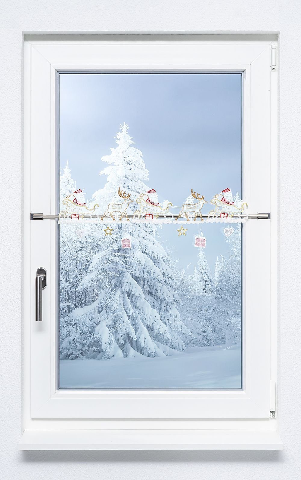 Scheibengardine Weihnachtsgespann, Plauener Spitze®, (1 St), transparent, HxB 19x44cm