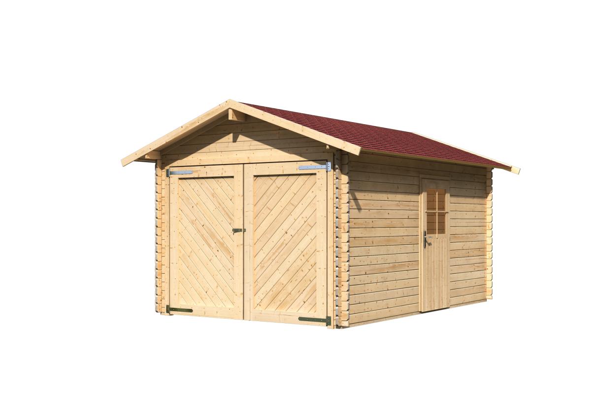 Woodfeeling Blockhausgarage Einzel 28 mm mit Schindeln