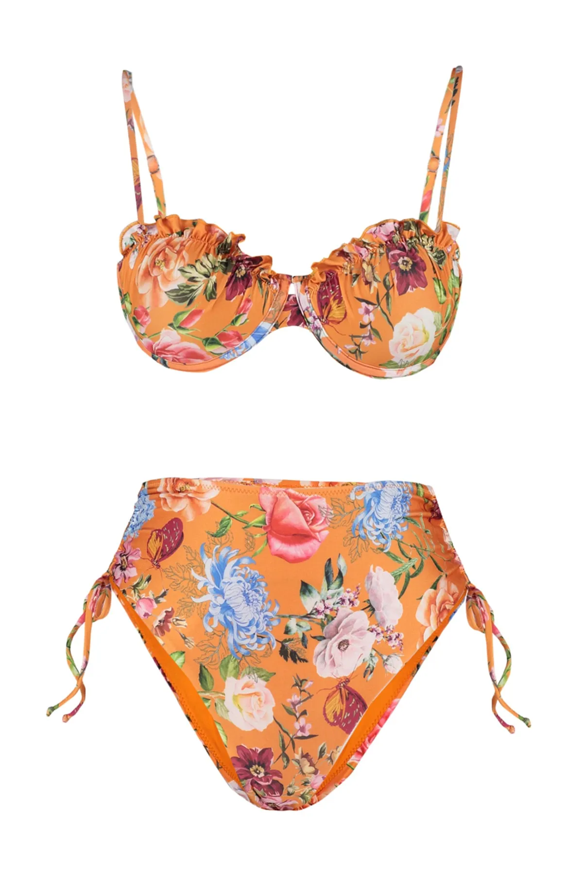 Trendyol Collection  Balconette-Bikini-Set mit Blumenmuster, Rüschen, hoher Taille und hohem Beinausschnitt TBESS23BT00019