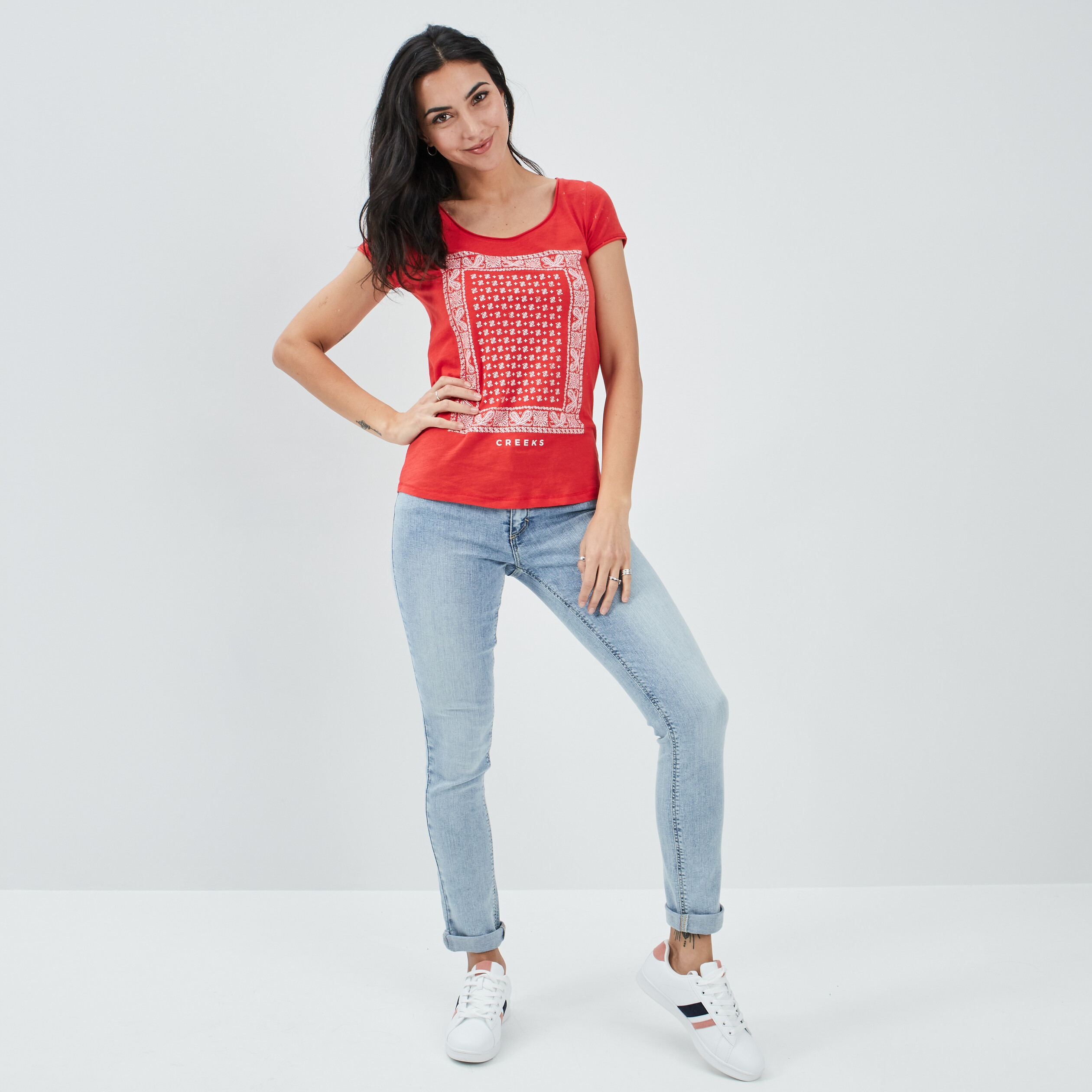 T-shirt manches courtes Creeks rouge femme | La Halle
