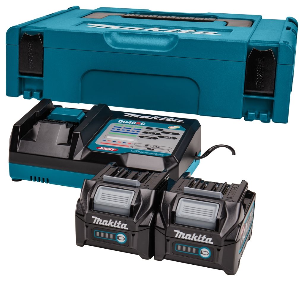 Makita aksesuāru 191V27-4 sākuma komplekts XGT DC40RC/2xBL4025 XGT 40V Max 2.5Ah Li-Ion + lādētājs DC40RC MBox kastē