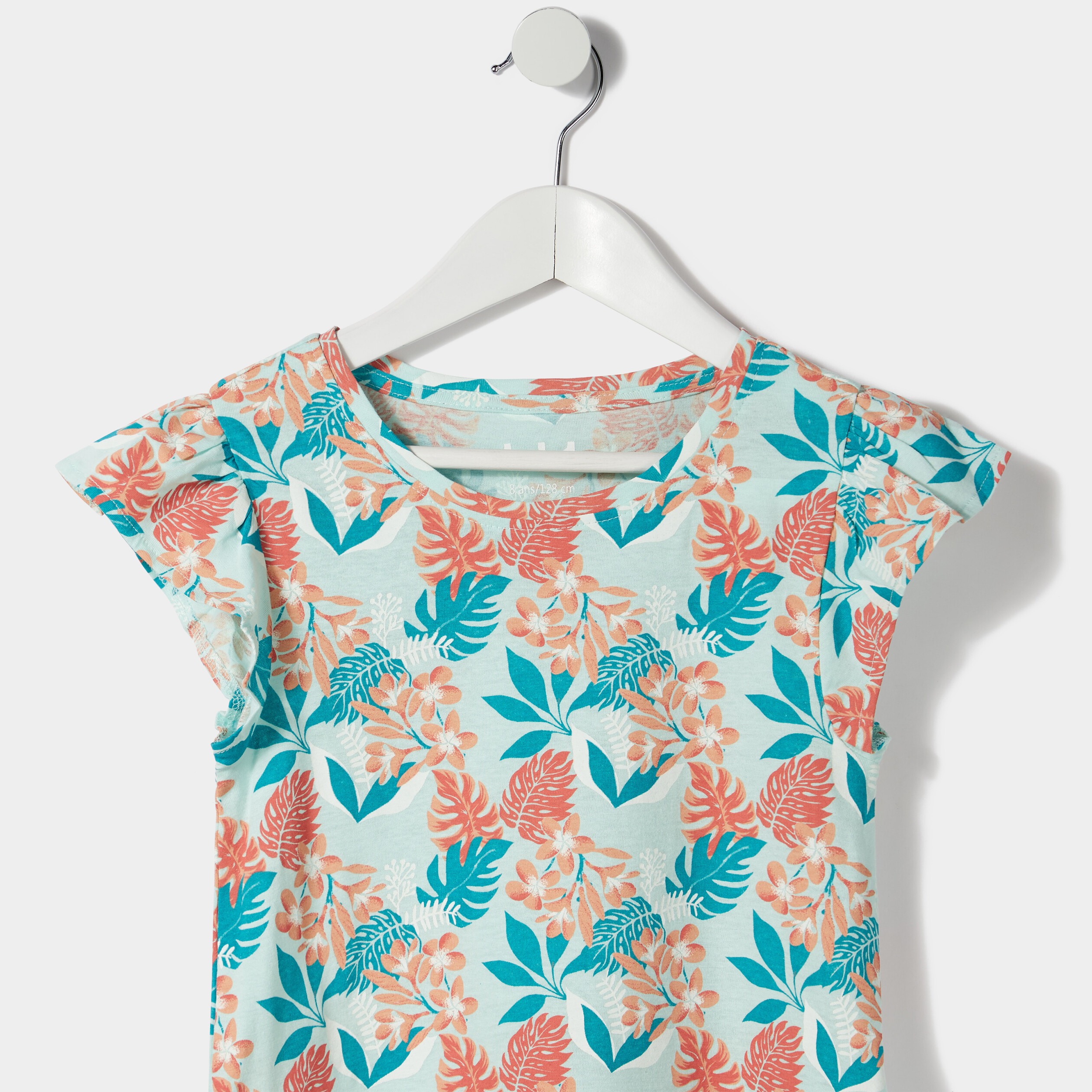 Robe courte évasée à volants bleu turquoise fille | La Halle