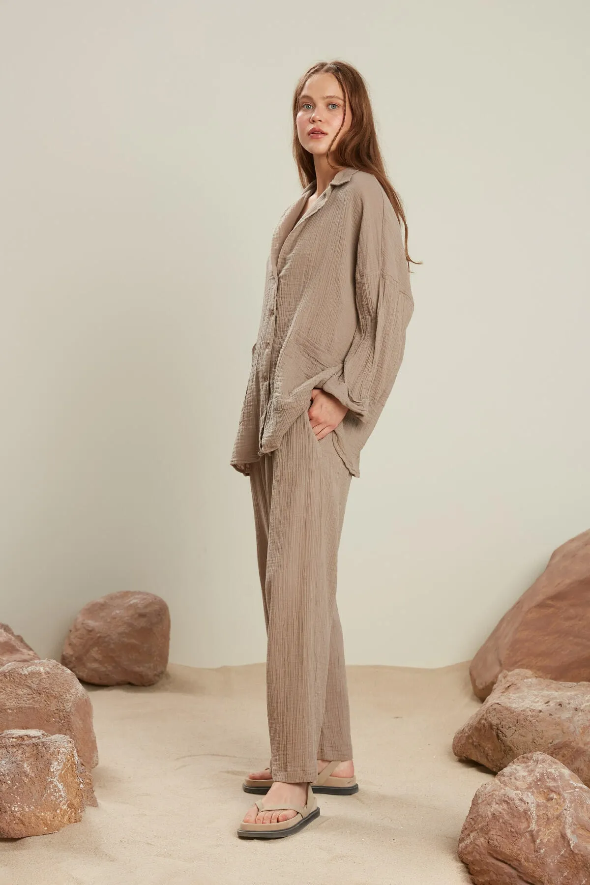 Manuka  MUSSELIN-HEMDJACKE GRAU