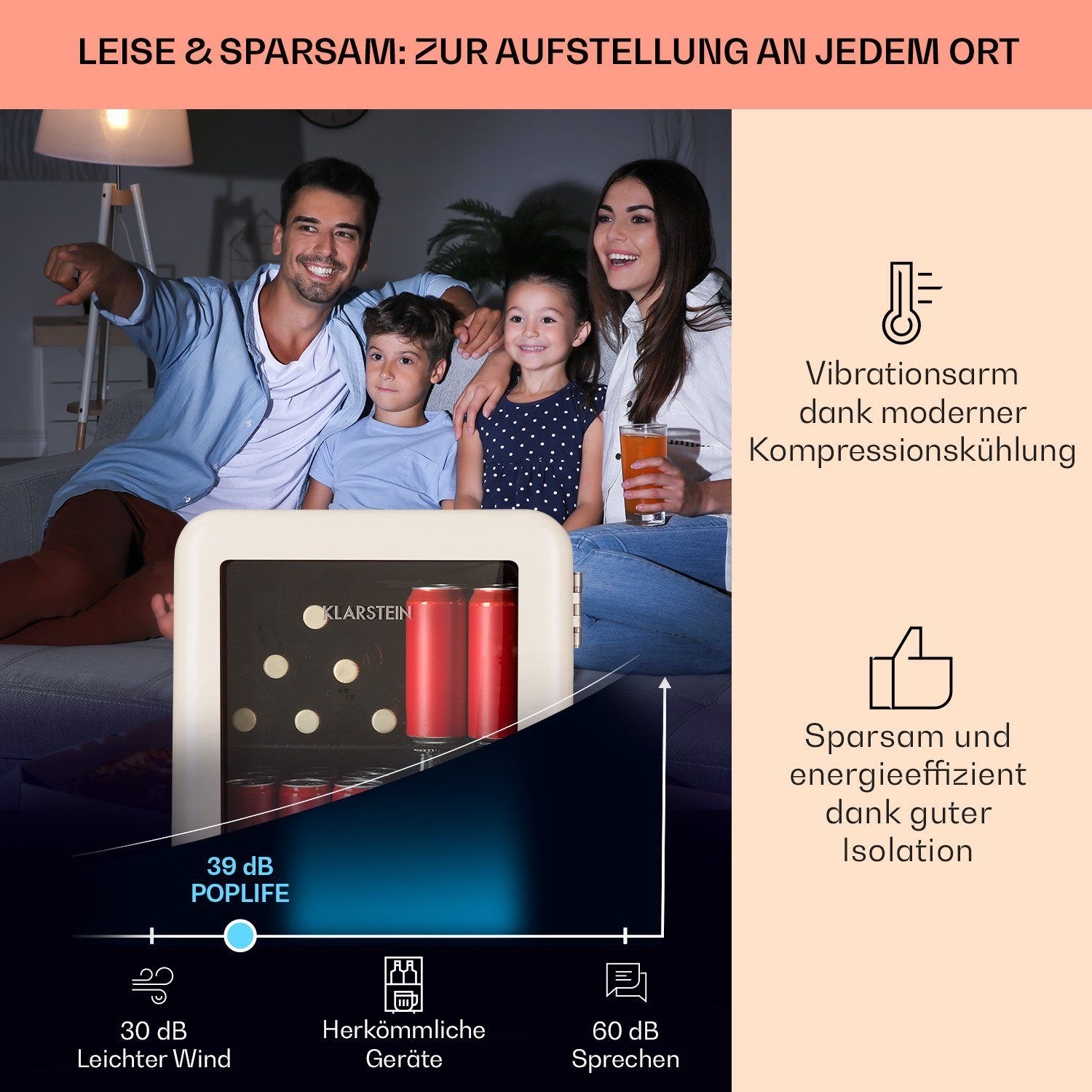 Klarstein Getränkekühlschrank HEA13-PopLife-48L 10040737, 47.5 cm hoch, 44 cm breit, Bierkühlschrank Getränkekühlschrank Flaschenkühlschrank mit Glastür