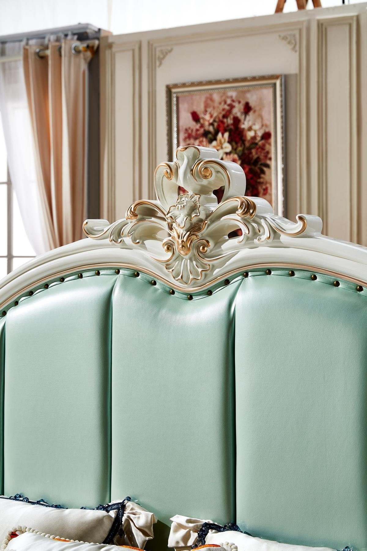 JVmoebel Bett Blau Bett Schön Elegantes Design Schlafzimmer Polster Leder Betten Neu (Nur Bett), Holzschnitzerei