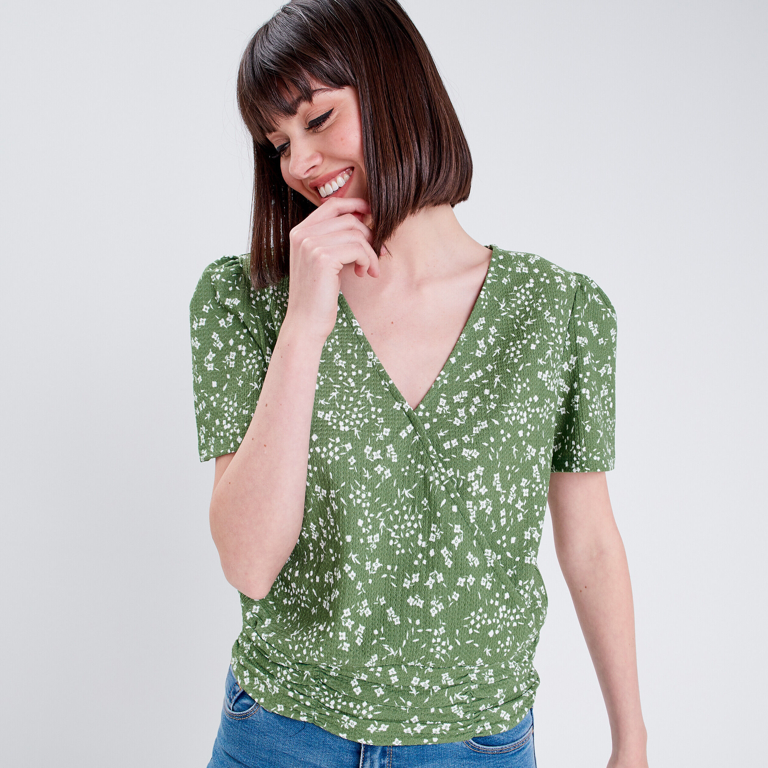 Blouse manches courtes vert femme | Cache Cache