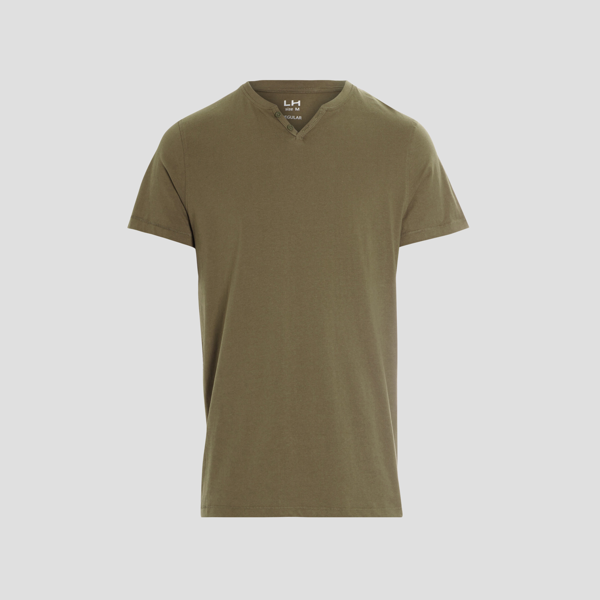 T-shirt manches courtes col tunisien vert kaki homme | La Halle