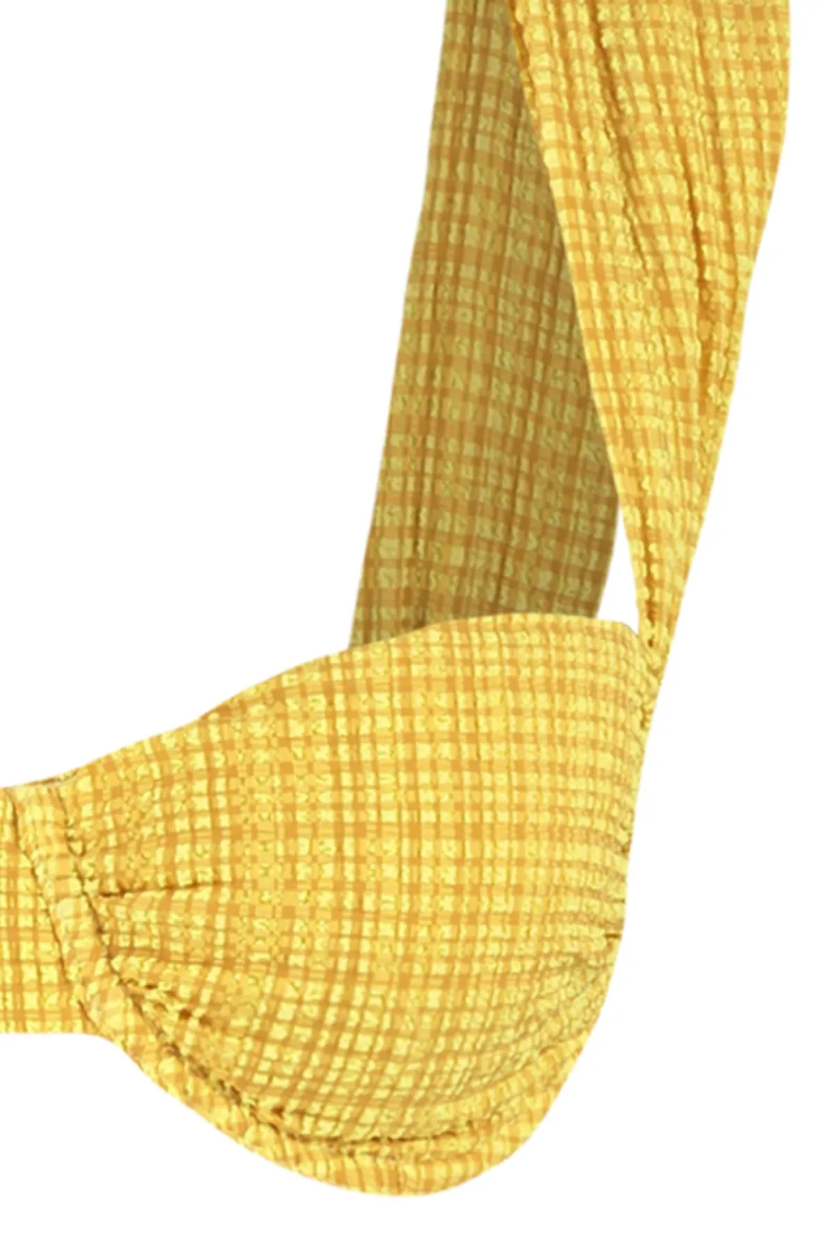 Trendyol Collection  Senffarbenes, strukturiertes Gingham-Bikinioberteil mit Bügel und Bügel TBESS21BU0161