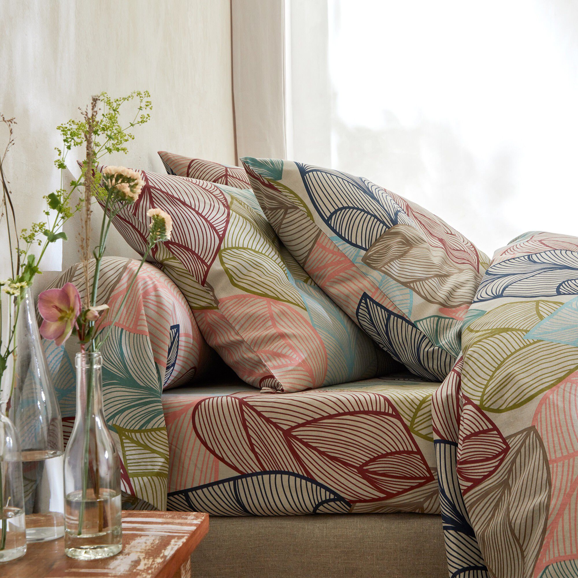 Linge de lit Elsa en polycoton à motifs feuilles