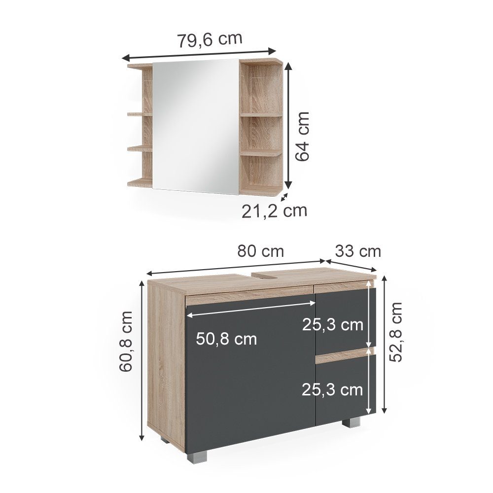 Vicco Badmöbel-Set Badmöbel 2-er Set J-SHAPE Sonoma/Anthrazit, (2-St., 2-er Set)