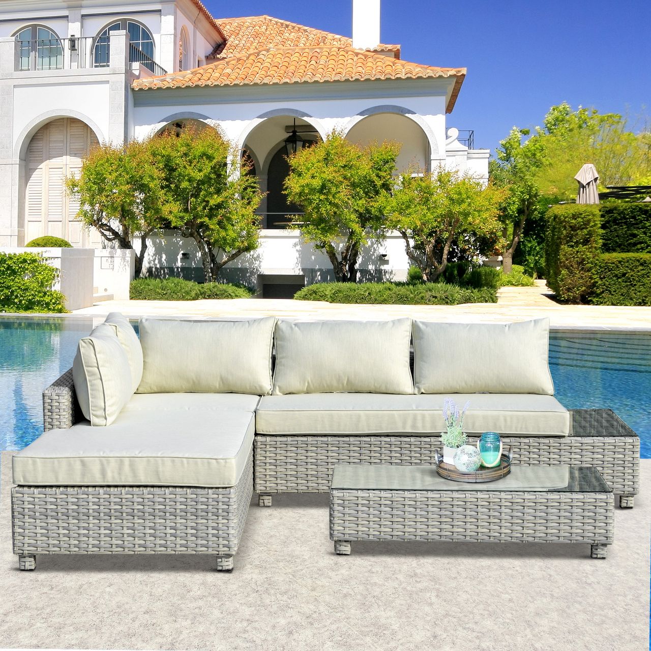 Outsunny 3-tlg. Polyrattan Gartenmöbel Set Gartengarnitur mit Beistelltisch