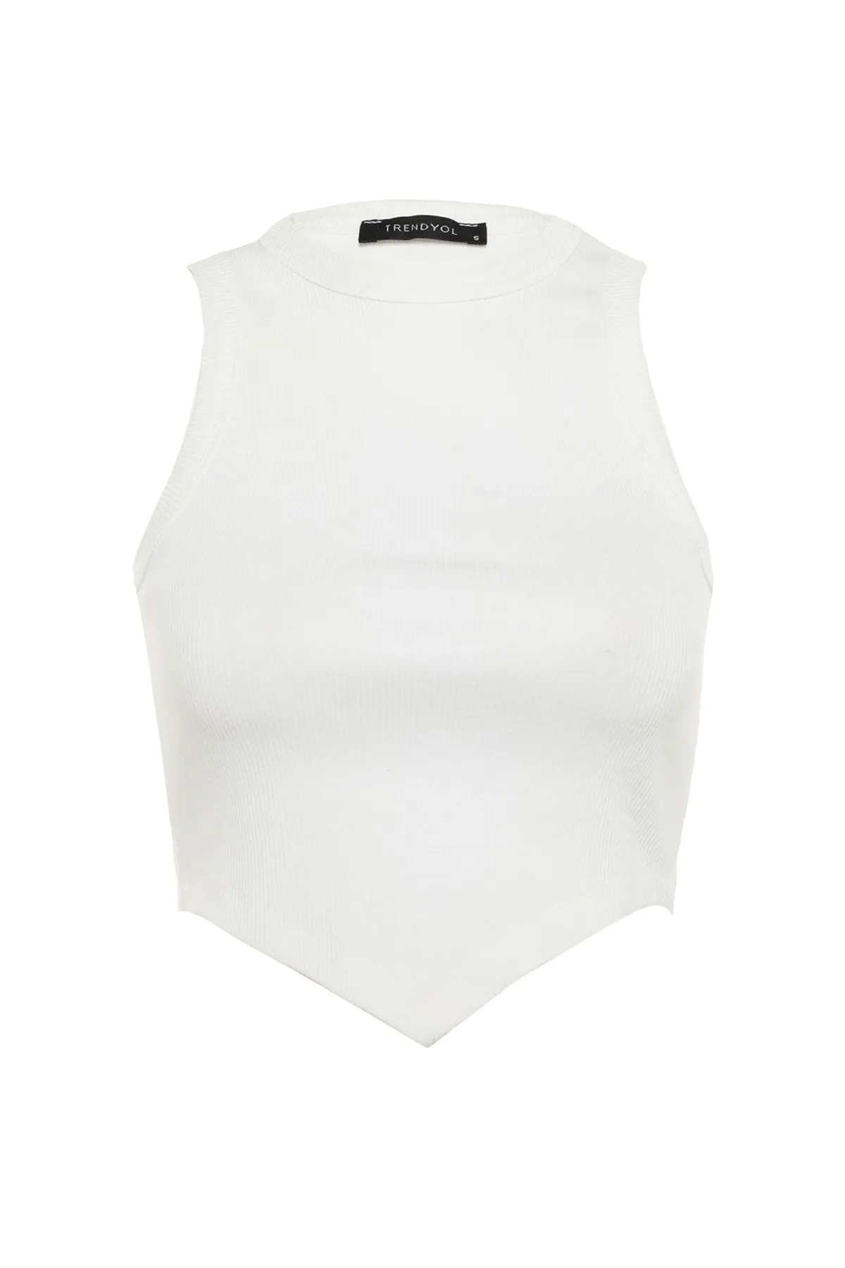 Trendyol Collection  Ecrufarbenes, asymmetrisches, superkurzes, geripptes, flexibles Strick-Tanktop TWOSS22AL0065