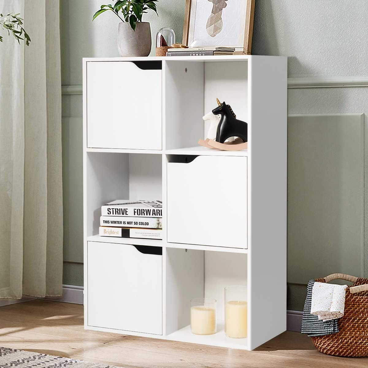 Costway COSTWAY Bücherregal mit 6 Fächer, 3 Türen