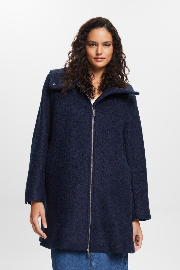 Bouclé Kapuzenmantel aus Wollmix