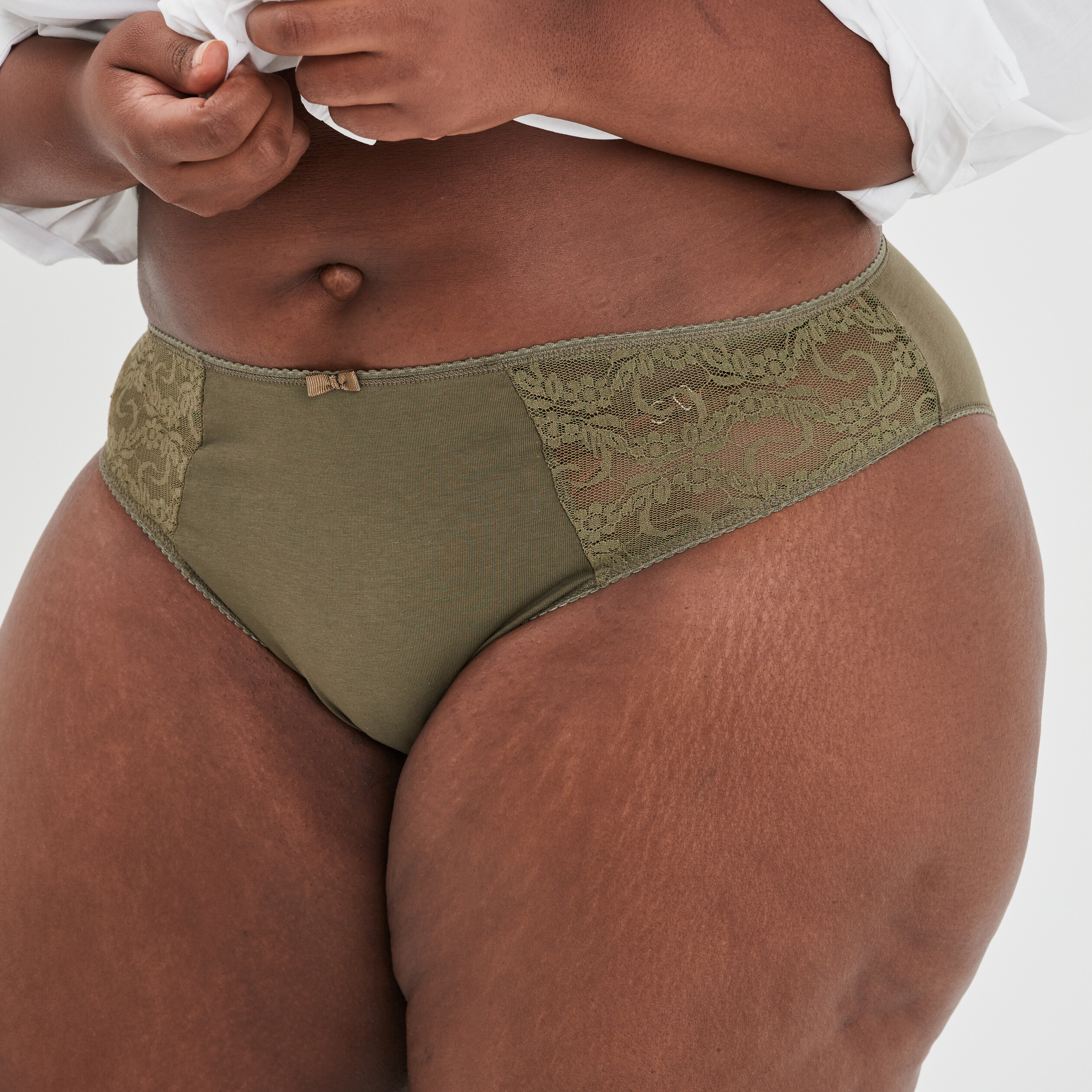 Culotte empiècements dentelle vert kaki femme grande taille | La Halle