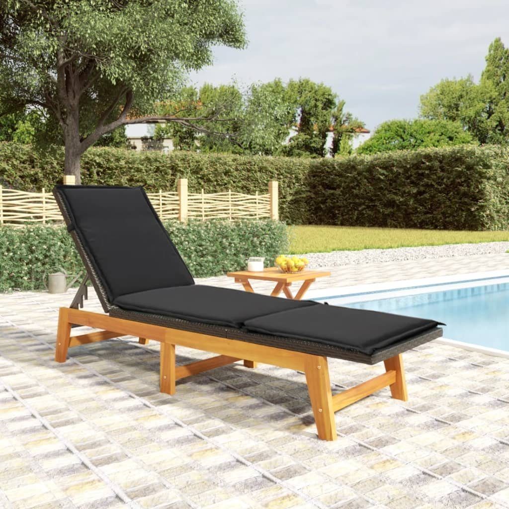 vidaXL Gartenliege Sonnenliege mit Tisch Poly Rattan und Massivholz Akazie, 1 St.