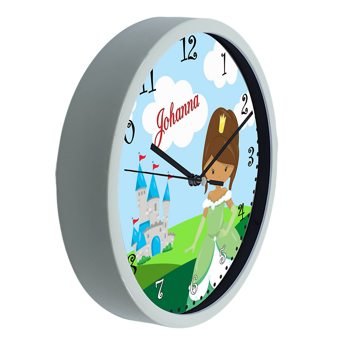 Kinder Wanduhr personalisiert mit Name Prinzessin