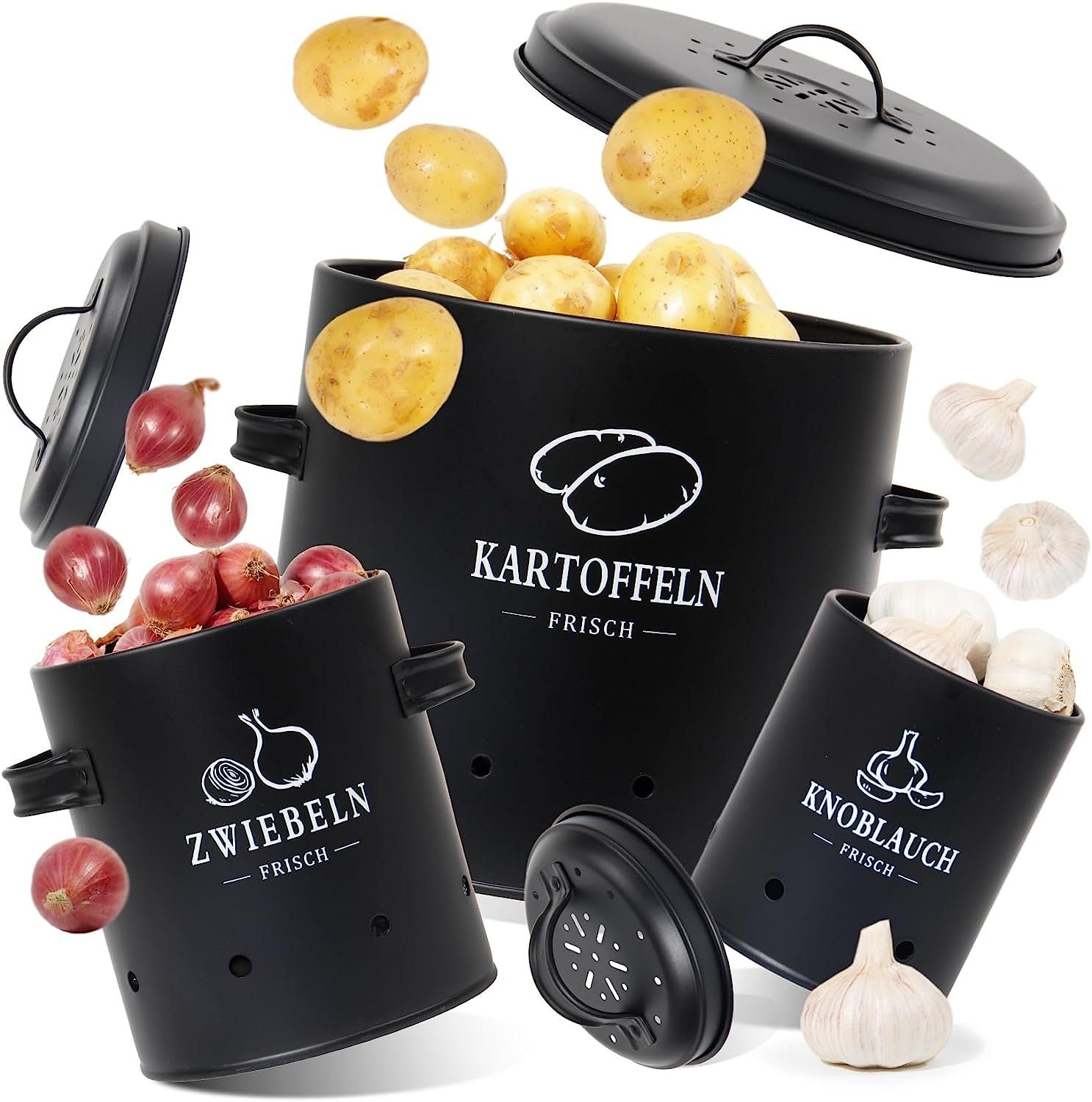 GREELUE Vorratsdose Premium Kartoffel Aufbewahrungsbox [3er Set],Kartoffeln, Zwiebeln und Knoblauch Aufbewahrung, Hält Gemüse Länger Frisch
