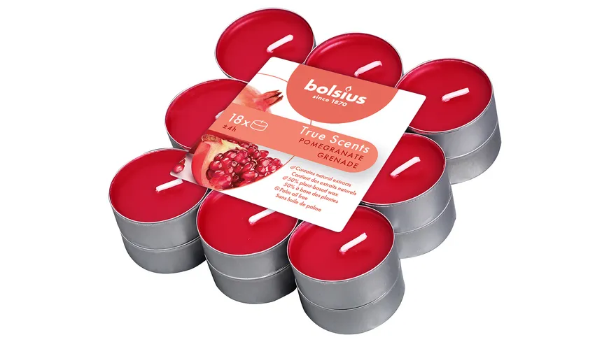 bolsius Duft-Teelichte True Scents 4h 18er Pack Granatapfel Granatapfel