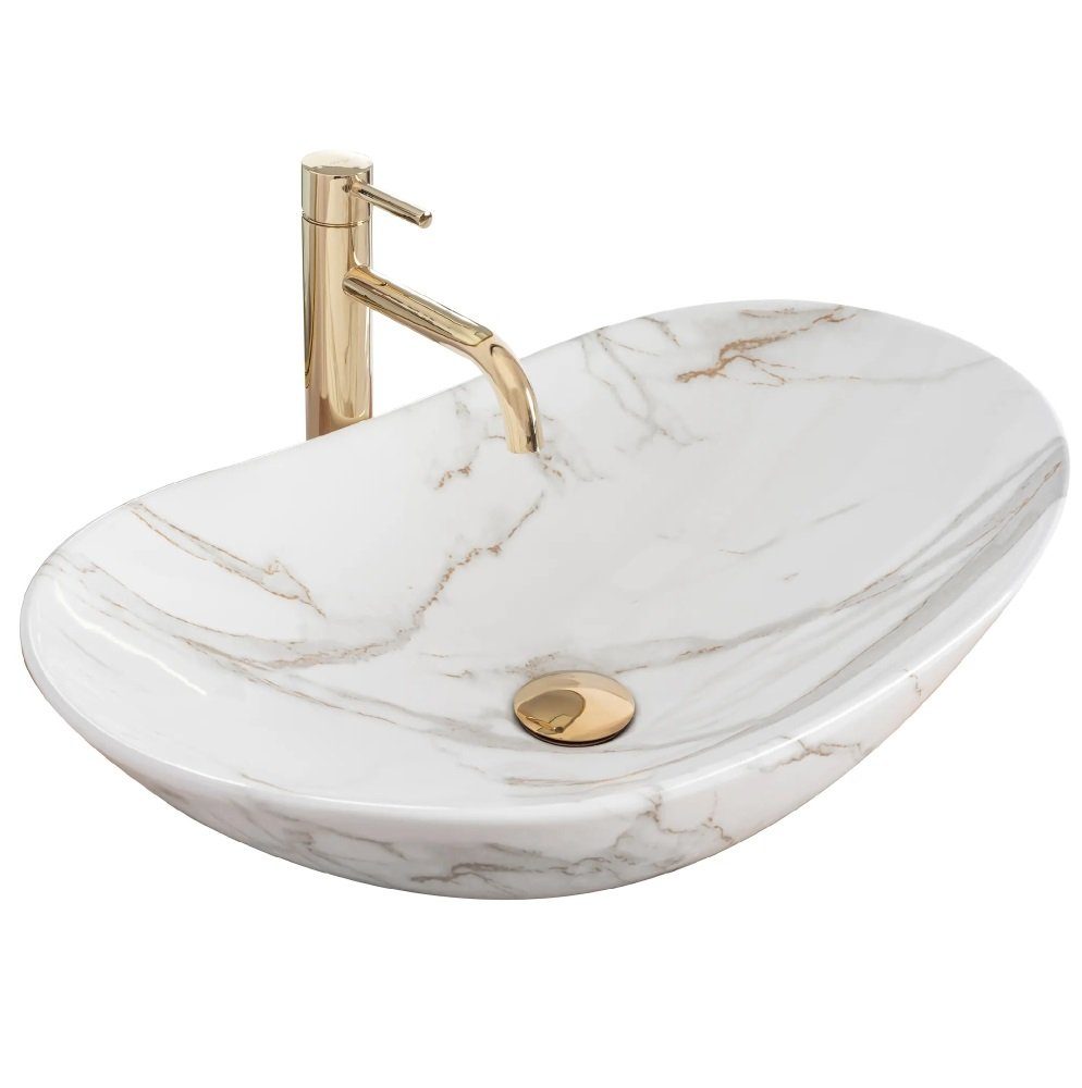 Badezimmer Rea Aufsatzwaschbecken Waschbecken Royal Lava Marmoroptik 60,5x36cm