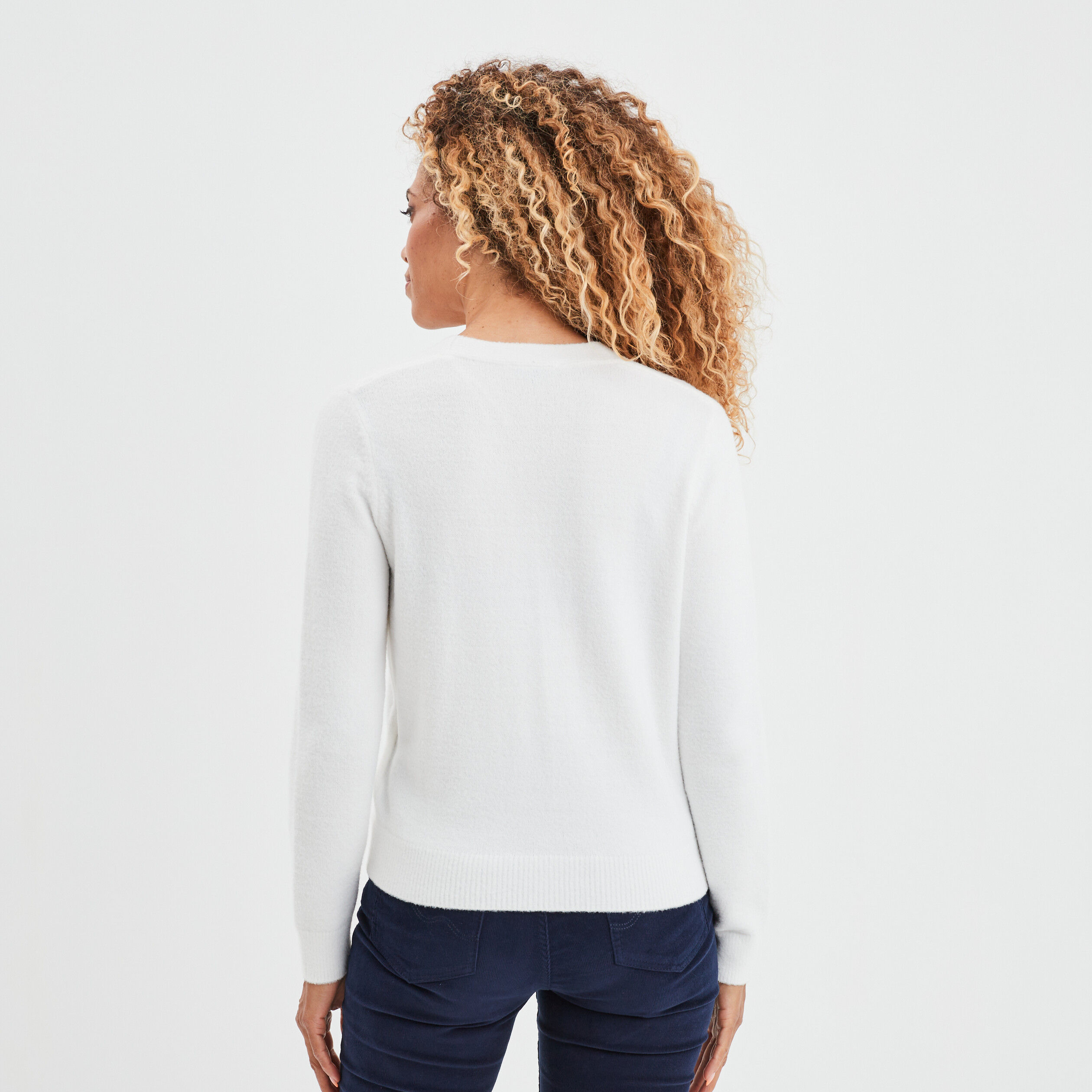 Gilet col en V boutons bijoux blanc femme | La Halle