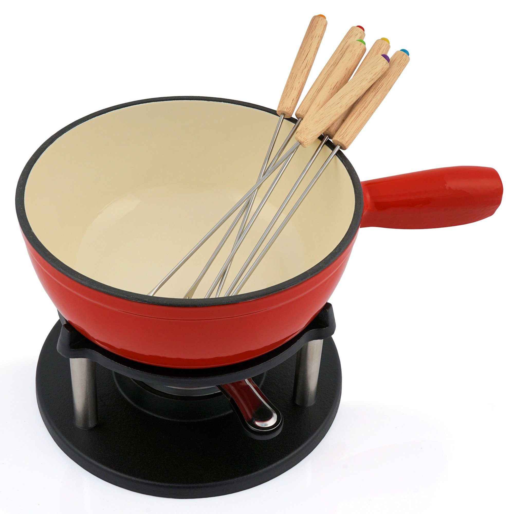 BBQ-Toro Fonduetopf 9-teiliges Gusseisen Fondue Set für 6 Personen, 2 L, emailliert, Gusseisen (Set, 9-tlg)