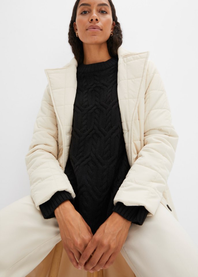 Rundhals-Pullover mit Zopfmuster
