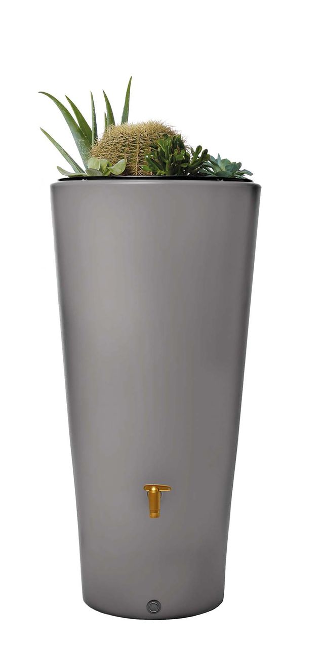 4rain VASO 2in1 Regenspeicher 220 L zinkgrau inkl. Anschlussset und Auslaufhahn