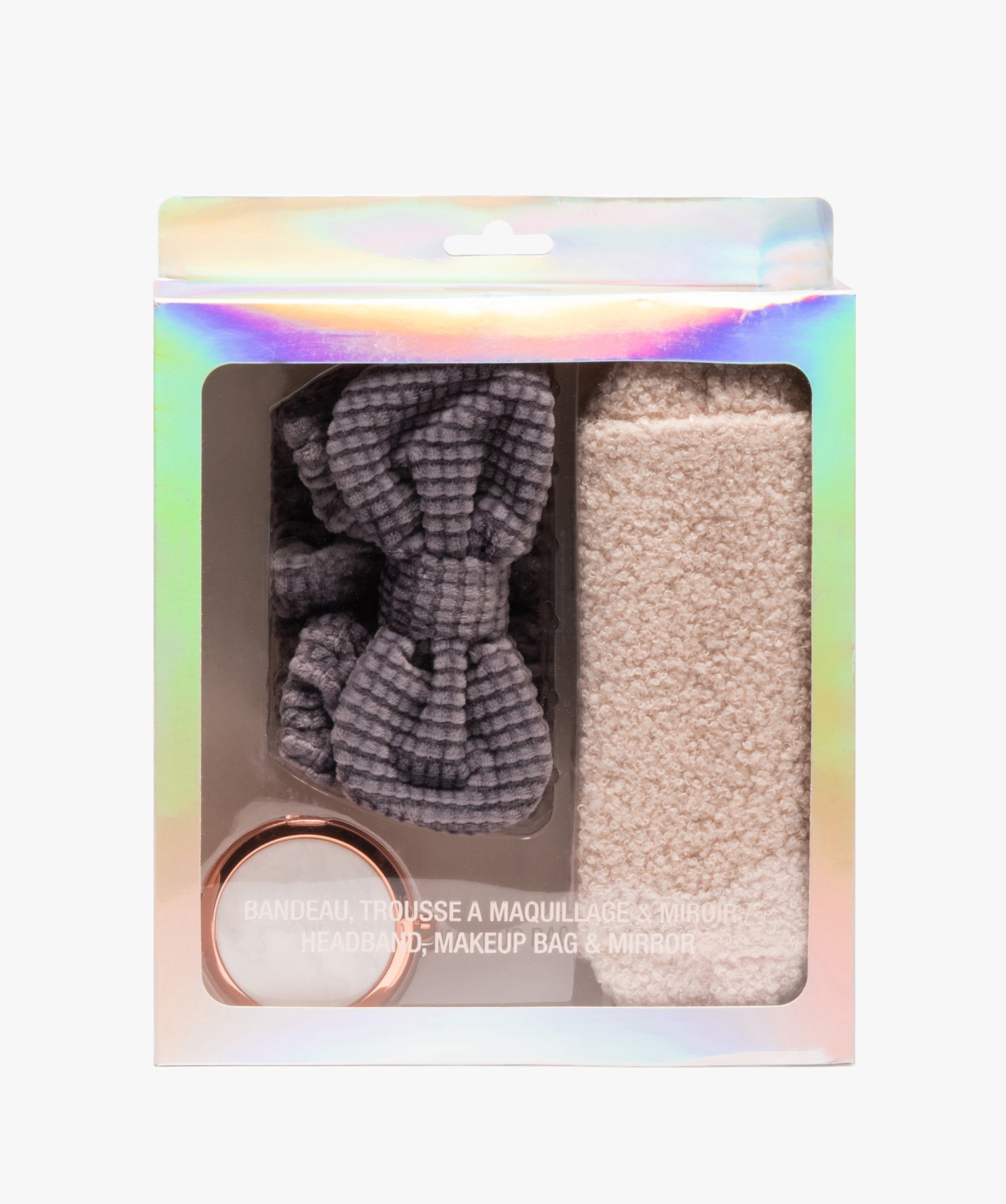 Coffret de 3 accessoires à maquillage : bandeau, miroir et ... beige | GEMO