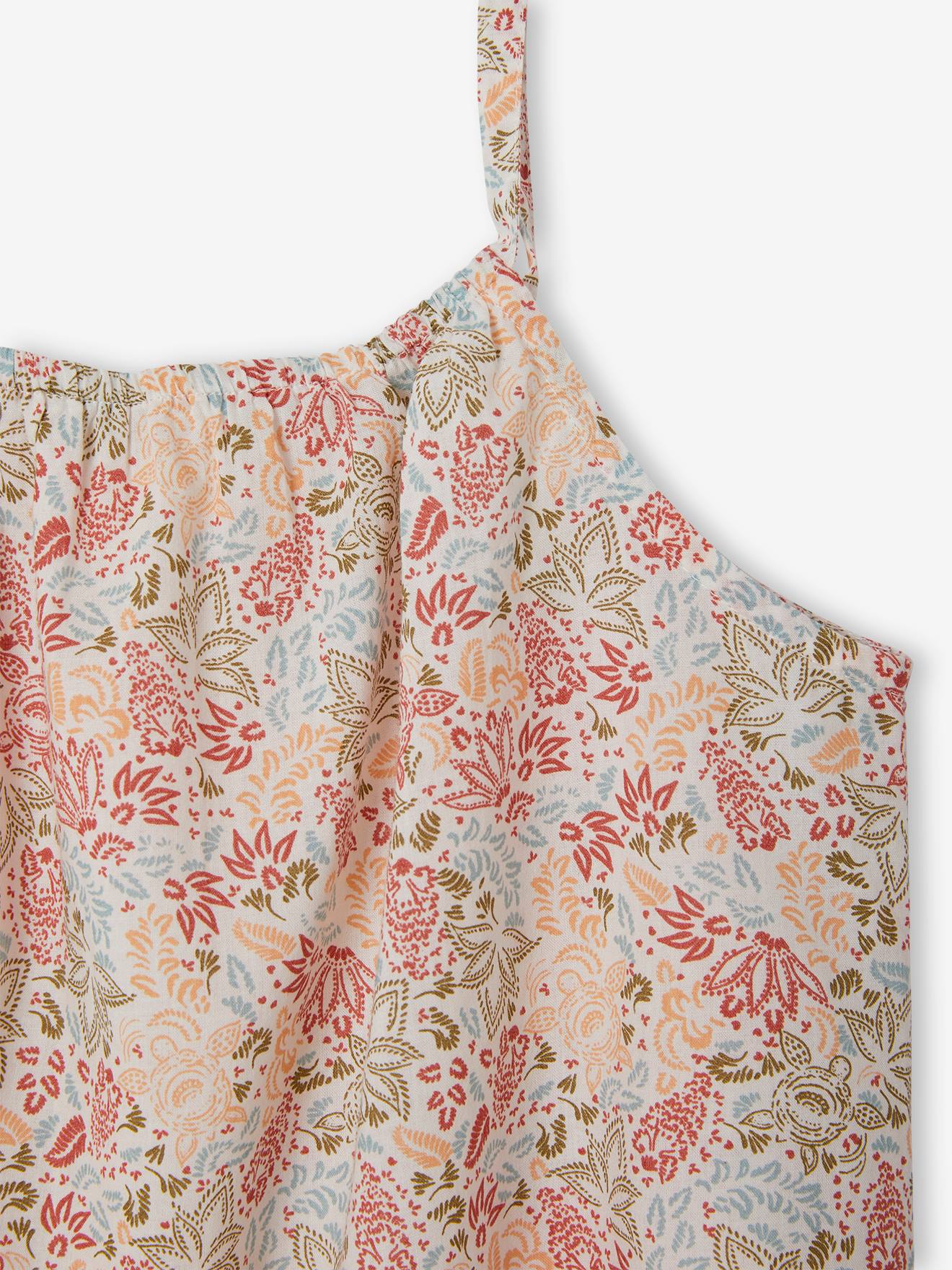 Blouse à fines bretelles motifs exotiques fille écru