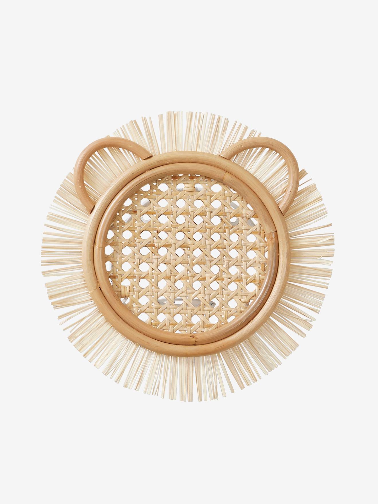 Applique murale Lion en cannage et raphia beige