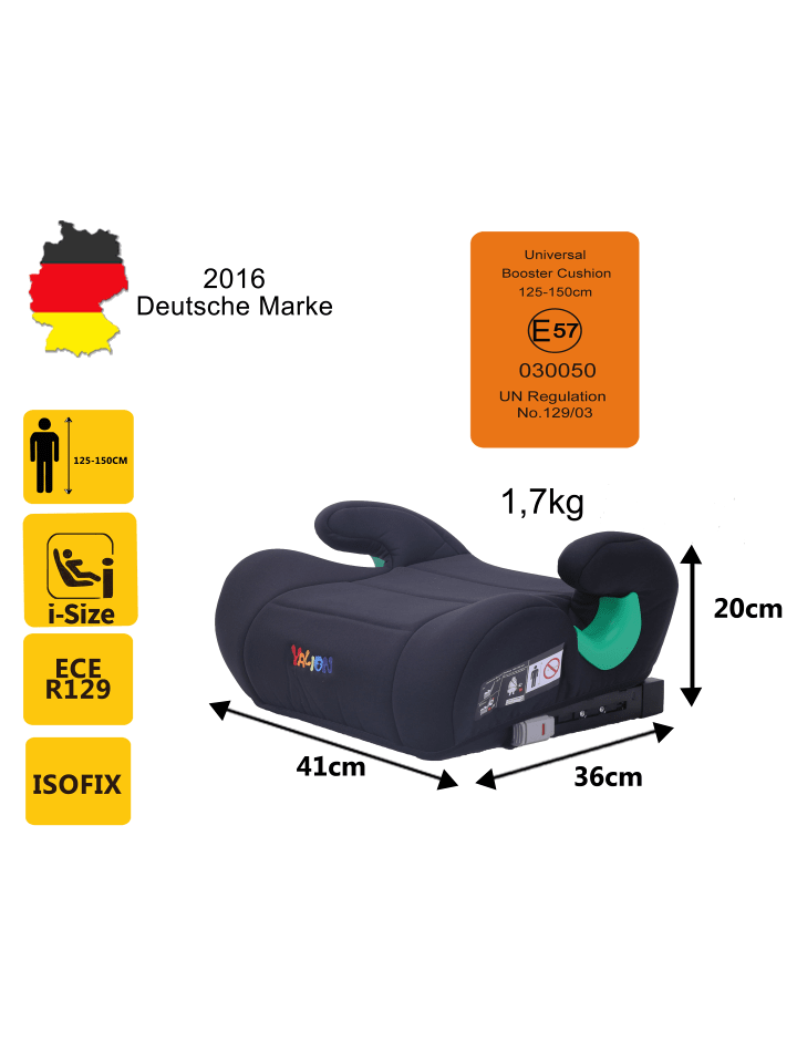 Yalion Kindersitzerhöhung ECE R129 Yalion in Schwarz - i-Size (6-10 Jahre) günstig kaufen onesize