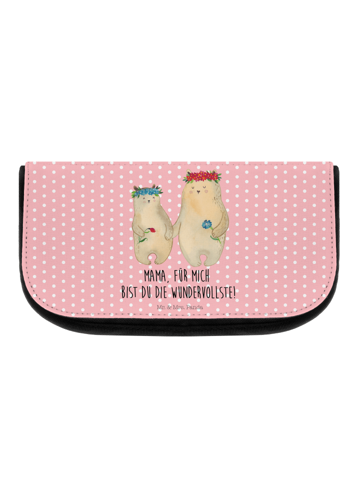 Mr. & Mrs. Panda Kosmetiktasche Bären mit Blumenkranz mit Spruch in Rot Pastell günstig kaufen onesize