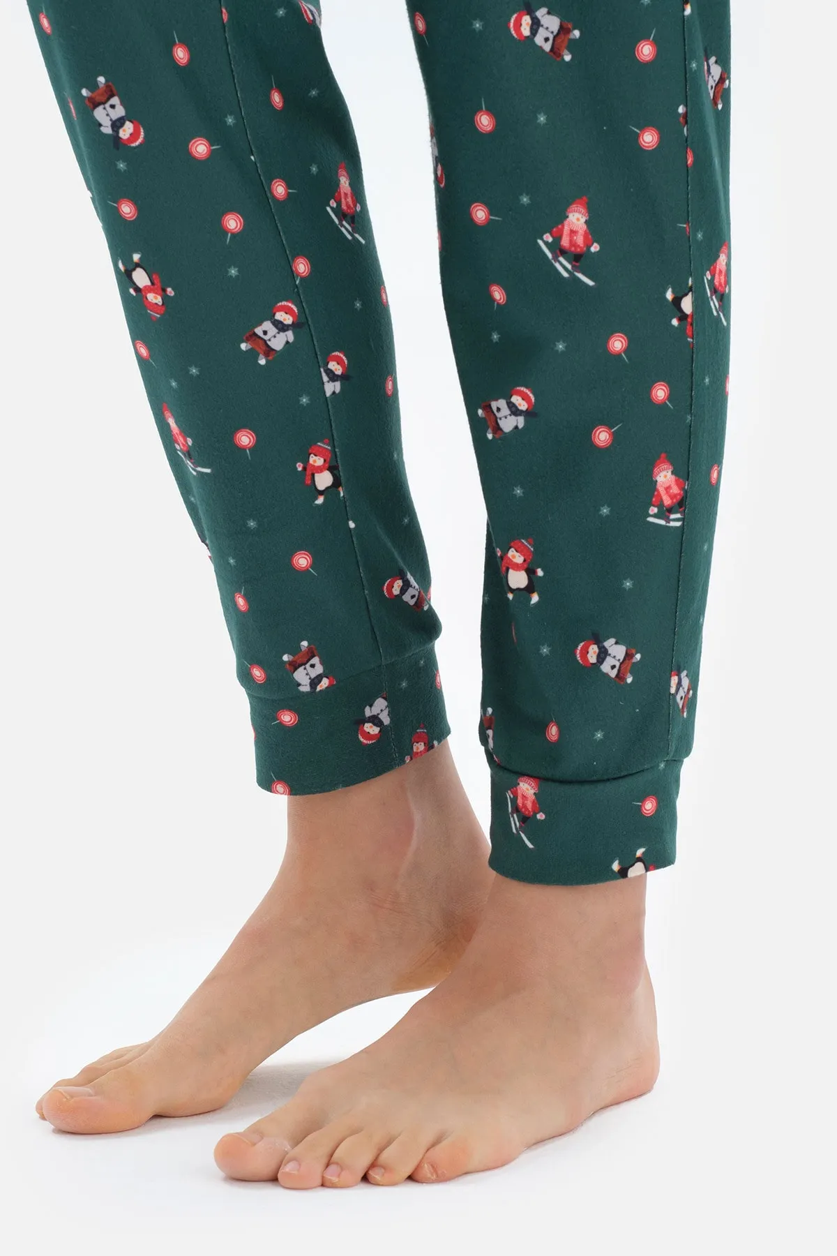 Dagi  Grün bedrucktes Langarm-Pyjama-Set