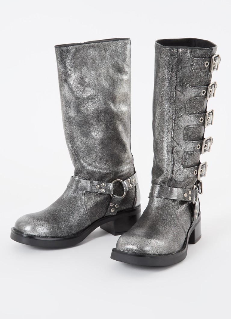 Ghete de motocicletă Steve Madden Battle din piele cu finisaj metalic